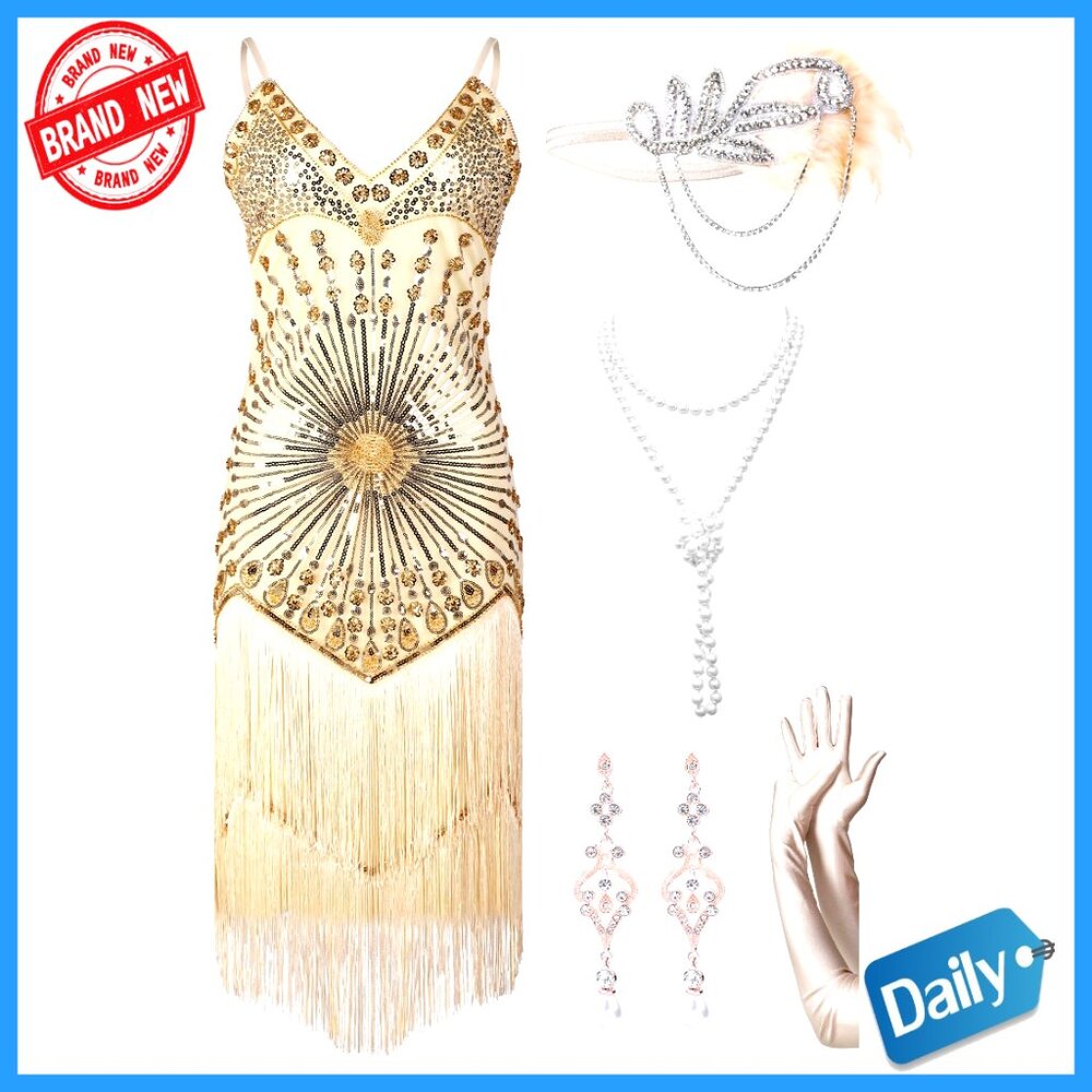 Sequin Fringe Flapper Dress 1920s Gatsby Cocktail Party Prom Costume